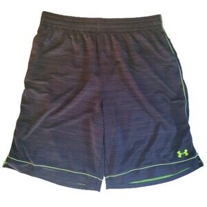 Men's UNDER ARMOUR Athletic Shorts Black Green SZ 2XL XXL Drawstring Pockets